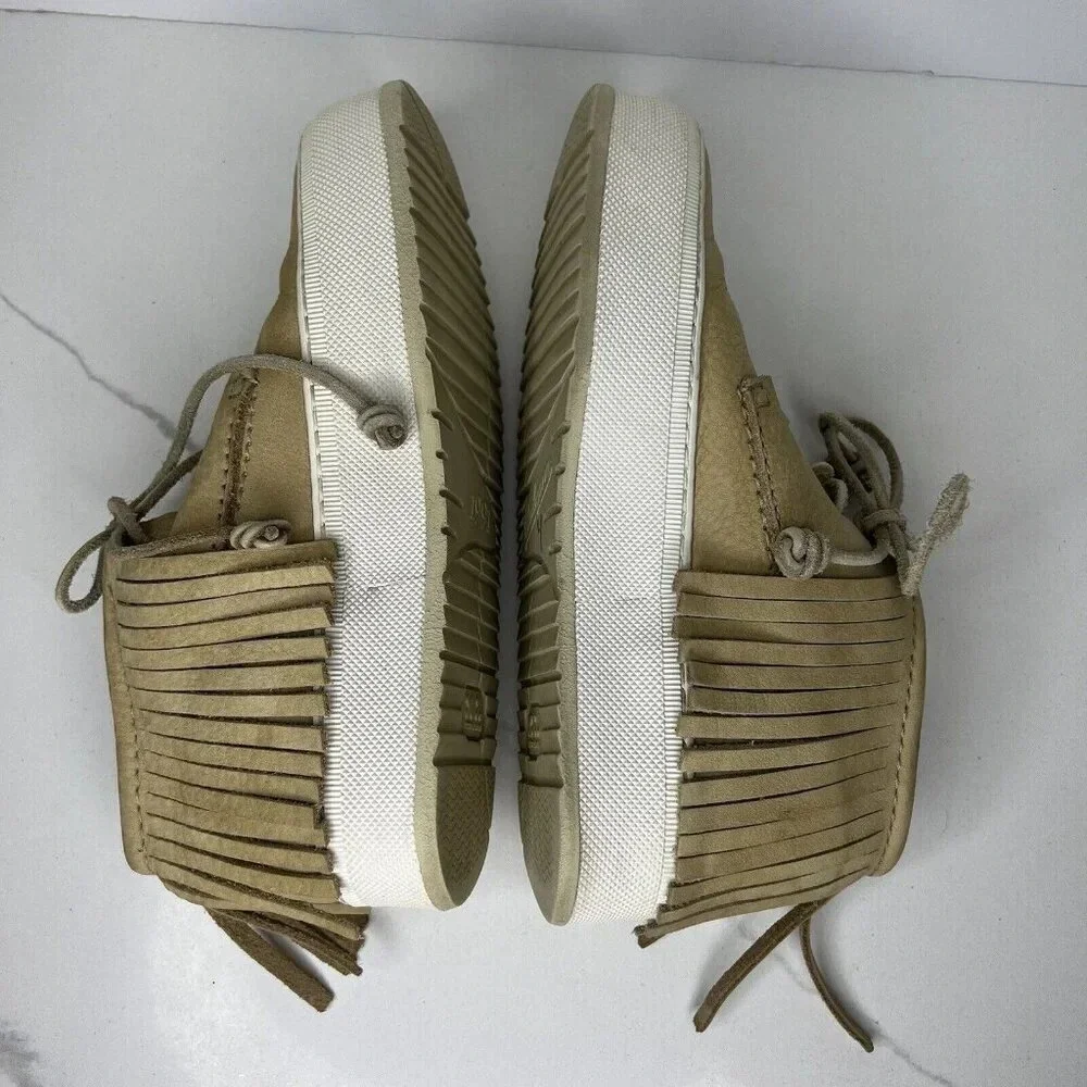 Barleycorn Fringe Cream Leather Booties Sneakers Moccasins Size 7.5 Boho Nubuck